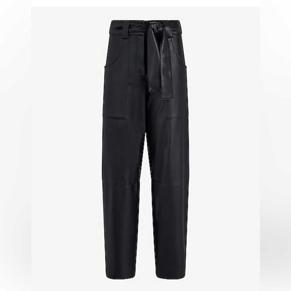 High Waisted Faux Leather Ankle Utility Pants - Picture 6 of 7